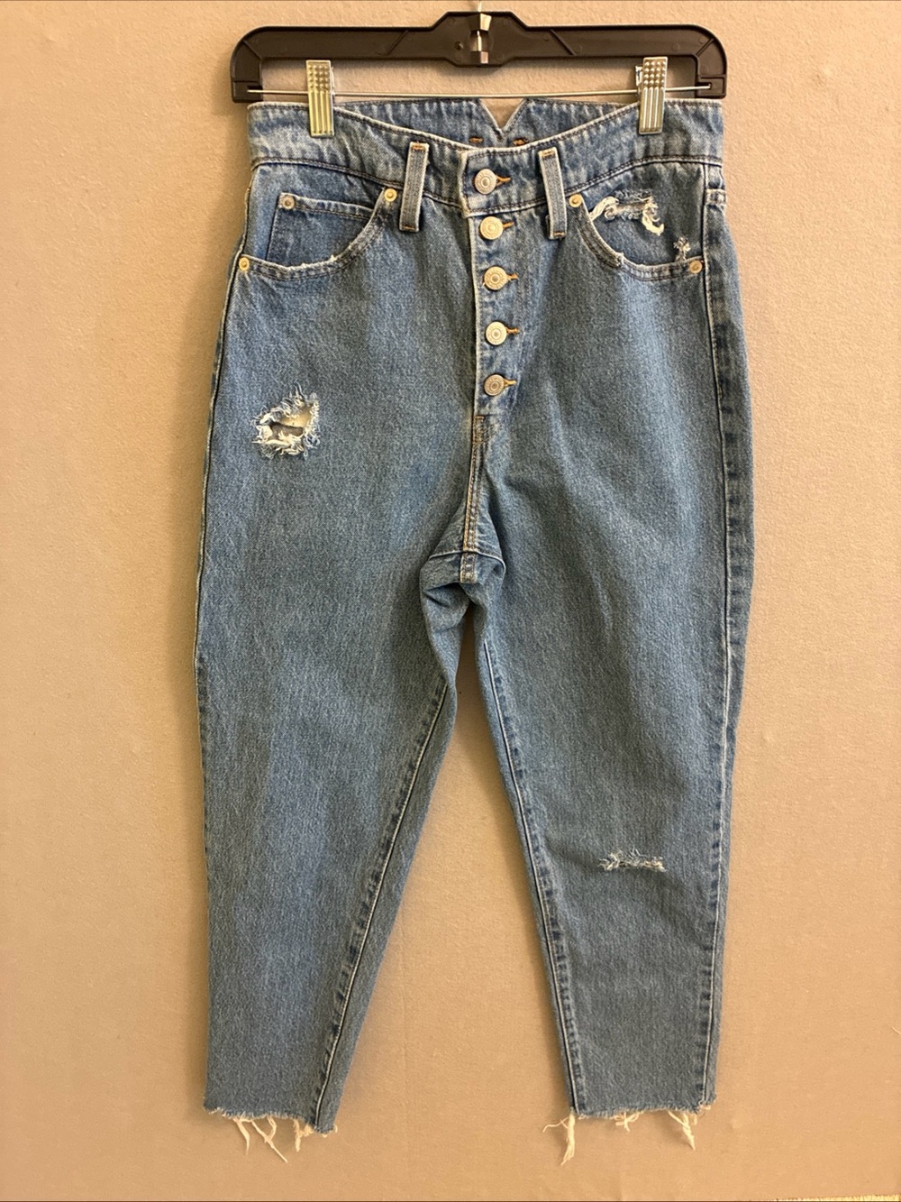Levi's Light Blue High-Waist Distressed Ankle Jeans